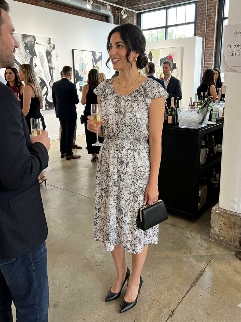 Behnaz Sarafpour Black & White Swirl Midi Dress 10